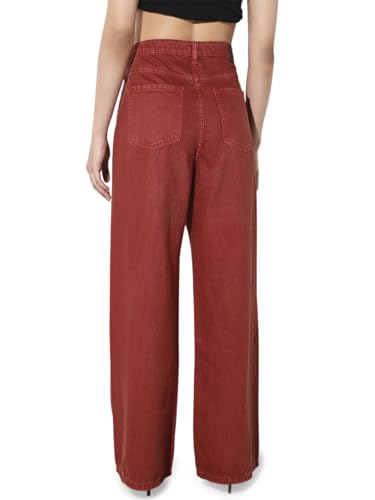 ONLY Women's Solid Wide Leg High-Rise Red Jeans