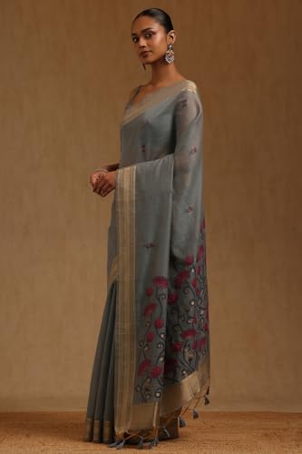 Soch Womens Blue Chanderi Floral Woven Design Saree