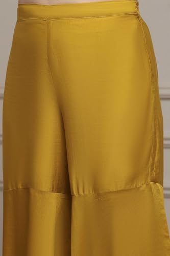 Biba Women Yellow Viscose Blend A-Line Printed Garara Suit Set_40
