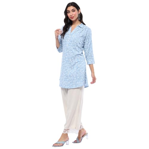 BIBA Women's Rayon Printed Regular Kurtas (TPTUNS20193AW24SKYBLU_Sky Blue