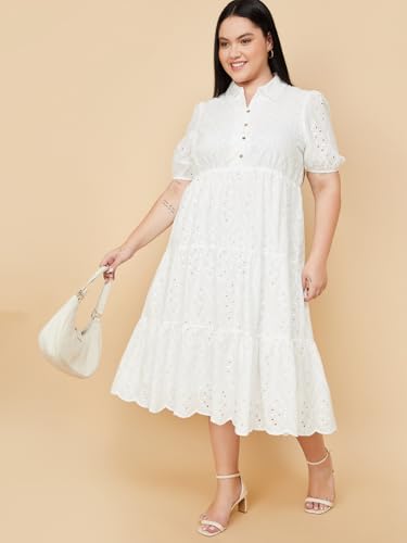 Max Women's Cotton Blend A-Line Below The Knee Dress (DTI3804P_Ivory