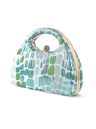 THE TAN CLAN Coral Arc Clutch Bag for Women | Structured Arc-Shape Evening Bag | Green Colour | Party & Wedding Clutch Purse