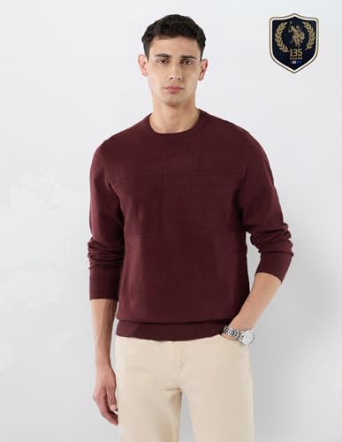 U.S.Polo Association Men's Graphic Patterned Knit Regular Fit Sweater (USSWE2437_Maroon_XL)