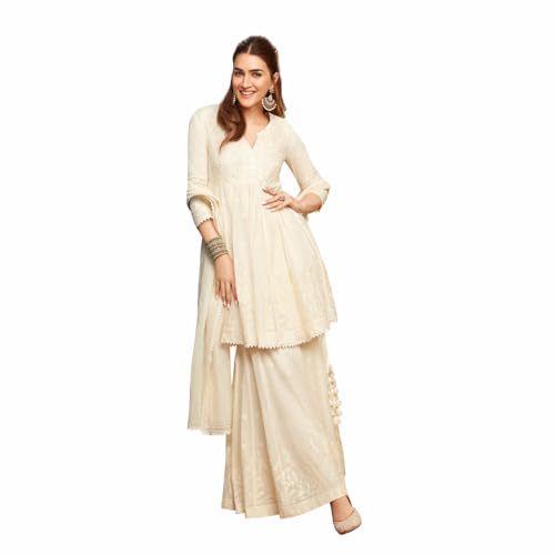 Biba Women's Pure Cotton Kurta Set (SKDNKSI10473SS25OWHT_Off White