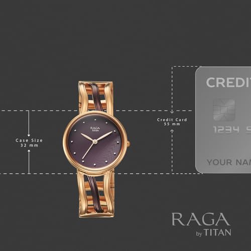 Titan Raga Sierra with Brown Dial Rose Gold&Brown Brass Strap Watch for Women - 95388KM01