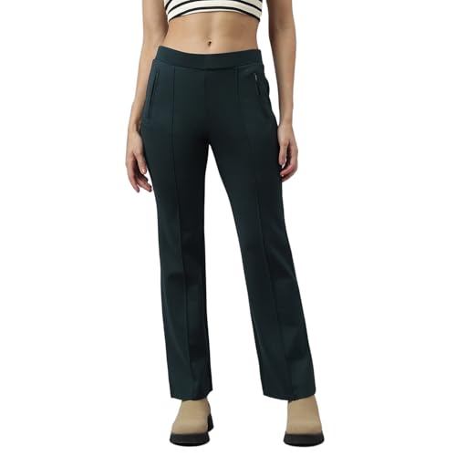 Latin Quarters Women Green Bottle Casual Solid High Rise Trousers_M