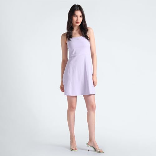 Tommy Hilfiger Cotton Purple Solid Shoulder Straps Shoulder Straps Women Essential Strappy Flare Dress (M)