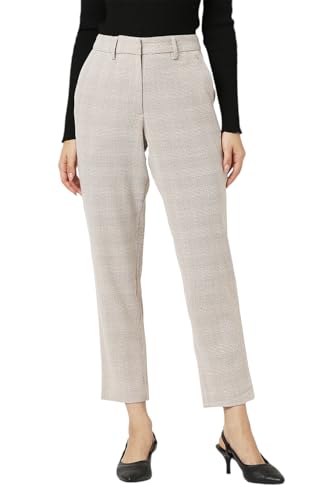 Van Heusen Women Beige Check Formal Regular Fit Trousers