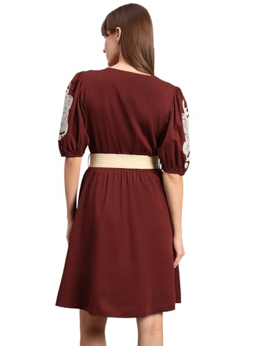 VERO MODA Women's Fit and Flare Brown Dress