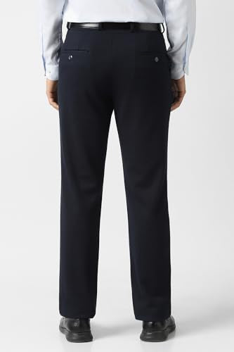 Men Navy Textured Trousers