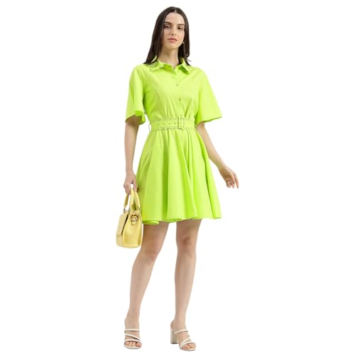 United Colors of Benetton Regular Fit Spread Collar Solid Lace Detail Shirt Dress (Size: L) - 26P4WVNDR309IWL1 Green