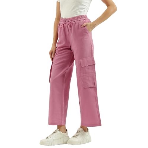 United Colors of Benetton Solid Wide Leg Cargo Trousers (Size: XS)-25P4WVN150BTI915 Pink