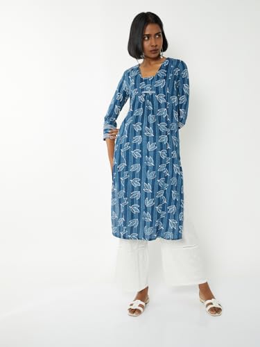 Max Women Printed Straight Kurta (Blue_S)