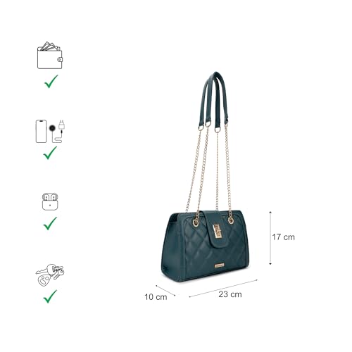 Fastrack Quilted Shoulder Bag | Faux-Leather Women's Handbag | Adjustable Strap with Flap Lock & Gold Hardware