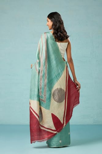 Taneira Chattisgarh Hand Painted Tussar Saree For Women With Unstitched Blouse Piece (Light Green-SAAFWEHTT0101)
