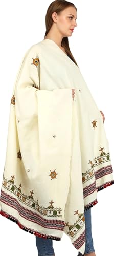 Exotic India Women's Shawl from Kutch with Central Embroidered Chakra and Mirrors Pure Wool Shawl (SWD54--frozen-dew)