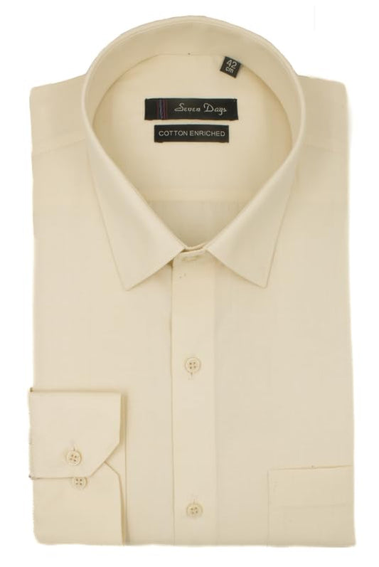 Plus Size Formal Shirts Man Office Wear, Regular Fit Shirt Men Full Sleeve, Light Beige 1 Colour Shirt Branded, 48 4XL Size Plain Gents Sart, Wrinkle Poly Cotton Blend Polycotton Polyester Official