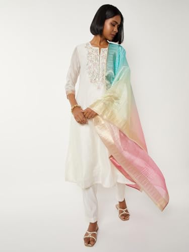 Max Women Embroidered A-line Kurta Set (White_M)