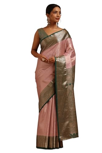 Soch Womens Pink Silk Blend Zari Woven Saree