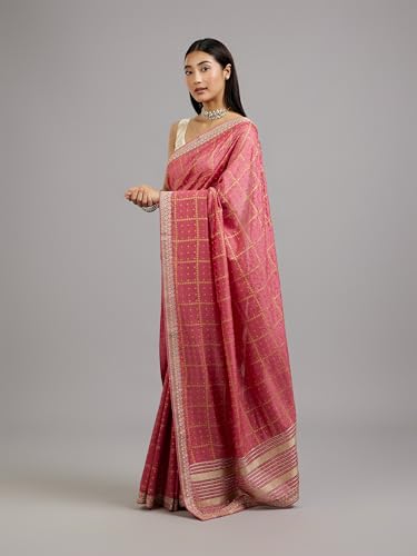 MOHEY Women's Art Silk Bandhani Print & Floral Embroidery Bordered Saree with Blouse Piece(Pink)