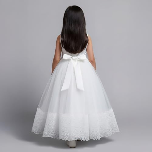 Hopscotch Girls Floral Embroidered Sleeveless Gown in White Color for Age (4-5 Years)
