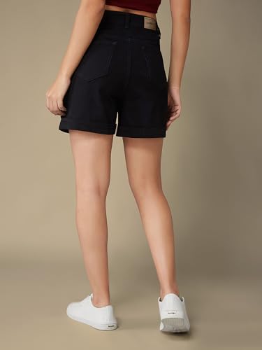 Miss Chase Women's Flared High Rise Regular Stretchable Denim Shorts (MCAW25DEN62-73-979-28, Cherry Black, 28)