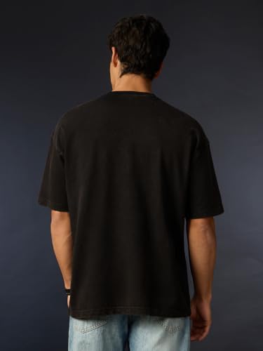 The Souled Store Marvel: Venom Men and Boys Short Sleeve Round Neck Washed Black Graphic Printed Casual Lightweight Drop Shoulder Streetwear Trendy Oversized T-Shirts