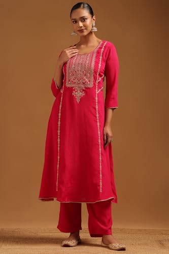 Soch Womens Fuchsia Chinon Zari Embroidered Salwar Suit