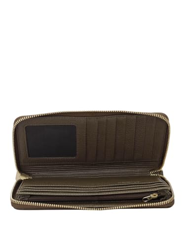Da Milano Genuine Leather Brown Zip Around Women Wallet (10214)