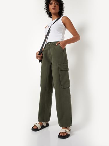 Max Women Solid Cargo Jeans (Green_26)