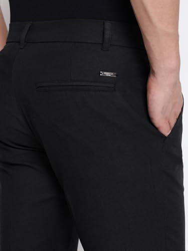 GUESS Myron Dressy Cotton Dobby Stretch Black Solid Mid Rise Regular Fit Chinos Trousers