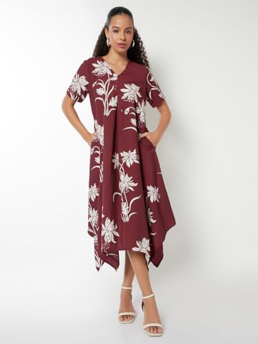 Max Women's Polyester A-Line Below The Knee Dress (NC510003_Maroon