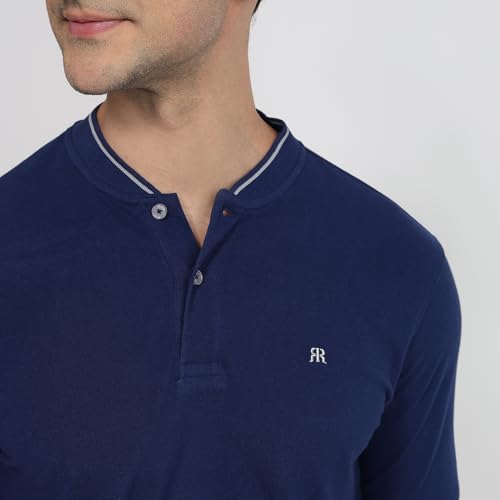 Raymond Men Modern Fit Solid Pattern Pure Cotton Half Sleeve Polo Neck Casual T-Shirt Blue