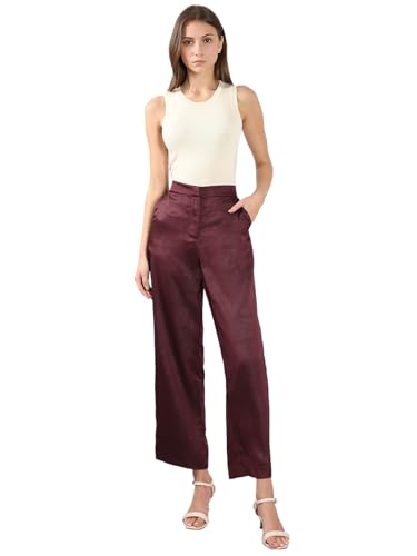 VERO MODA Women Straight Fit Maroon High Rise Pants