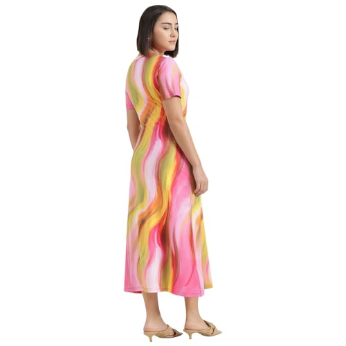 United Colors of Benetton Round Neck Swirl Print Dress (Size : S) - 26P3099W3950I901 Multicolour
