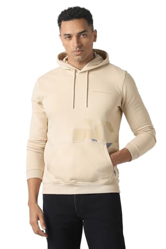 Men Cream Print Hooded Neck Sweatshirt