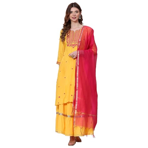 Rangriti Women Viscose Solid Suit Set (RSKASSORTED15445AW21YELL_Yellow