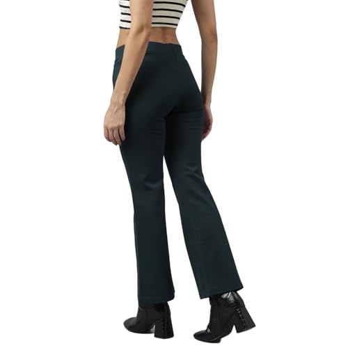 Latin Quarters Women Green Casual Solid Flared Mid Rise Trouser_M