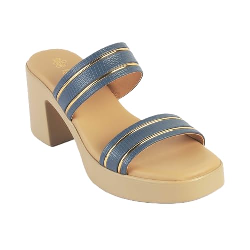tresmode MAURO Women's Block Heel Sandals Footwear Blue, 4 UK / 37 EU - Square Toe Soft Comfortable Casual Formal Office Shoe Wear Durable