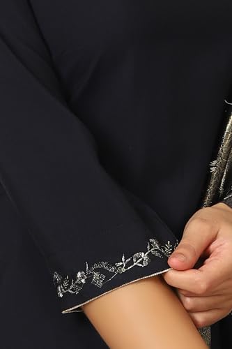 W for Woman Navy Blue Metallic Embroidered Straight Festive Kurta, Straight Pants and Jacquard Dupatta Set (Size: XS)-24AUWS11187-222209