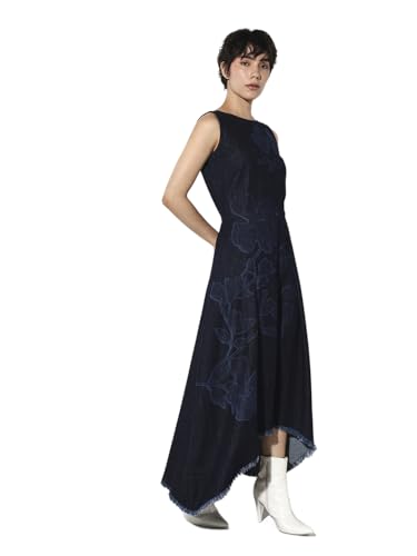 ONLY Women's Cotton Fit and Flare Maxi Dress (9021633-Dark Dark Blue Denim