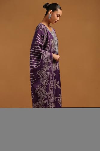 Soch Womens Purple Desert Storm Floral Salwar Suit With Mirror Work