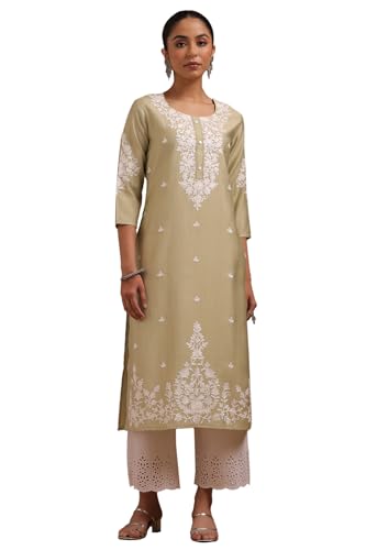Soch Womens Sap Green Gadwal Embroidered Kurta with Thread Work