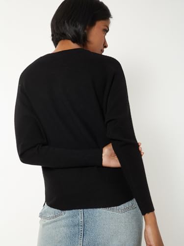 Max Women Embellished Knit Sweater (Black_XL)