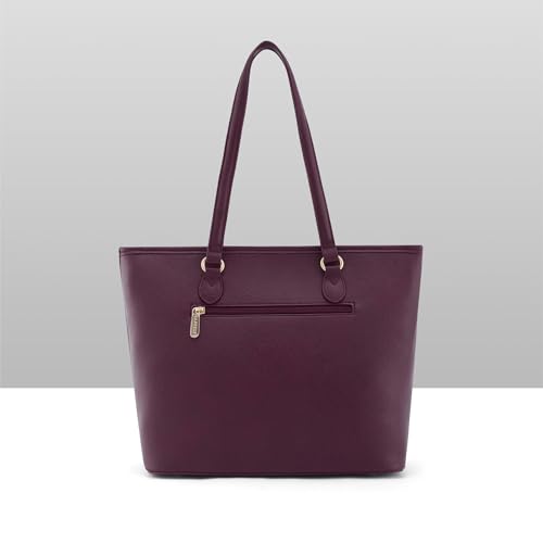 Caprese Athena 15 Inch Laptop Compatible Large Tote Bag for Women | Shoulder Bag with Chenille Embroidery | Multi-Compartment Professional Work Bag with Zipper Closure (Cherry Lacquer)