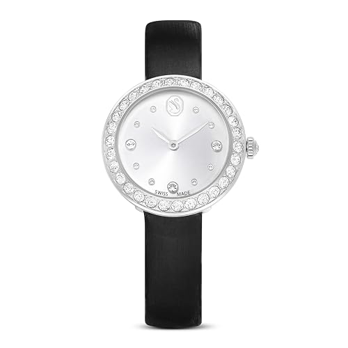 Swarovski Matrix Tennis Watch, Swiss Made, Leather Strap, Black, Stainless Steel, Black, strap