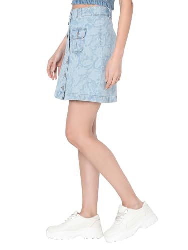 VERO MODA Women Floral Print Blue Cotton Above Knee Length High-Rise A-Line Skirt