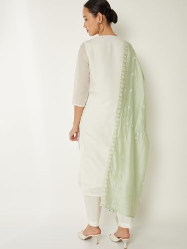Max Women Embroidered Straight Kurta Set(Off White_L)