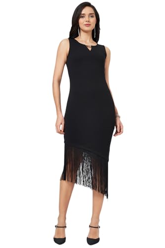 Annabelle by Pantaloons Women's Polyester Spandex Classic Calf Length Dress (110154969004_Jet Black