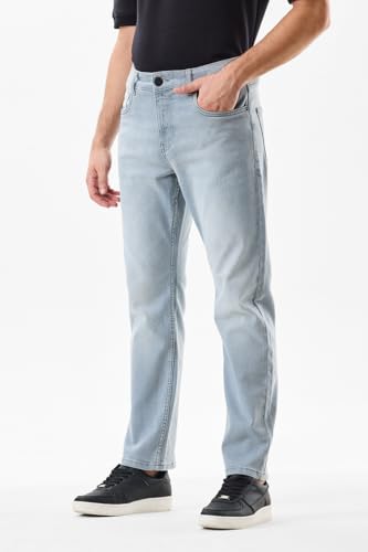 SNITCH Men Jeans Casual Wear Light Blue | Comfort Fit, Button & Zip Closure, Smooth Texture, Light Fading | Durable Cotton Blend, Medium Stretch, Full Length, 5 Pockets